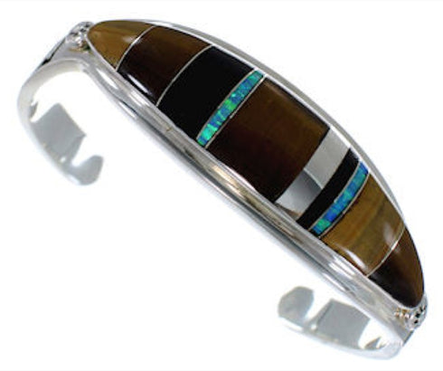 Southwest Sterling Silver Water Wave Multicolor Bracelet VX37615