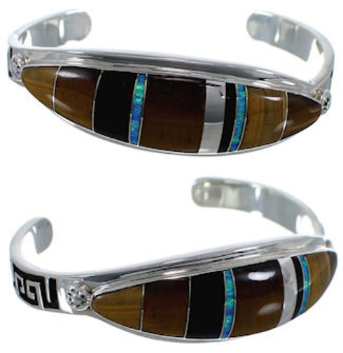 Southwest Sterling Silver Water Wave Multicolor Bracelet VX37615