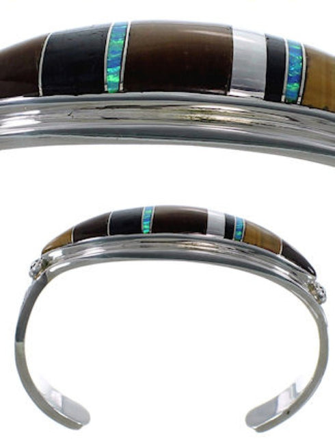 Southwest Sterling Silver Water Wave Multicolor Bracelet VX37615