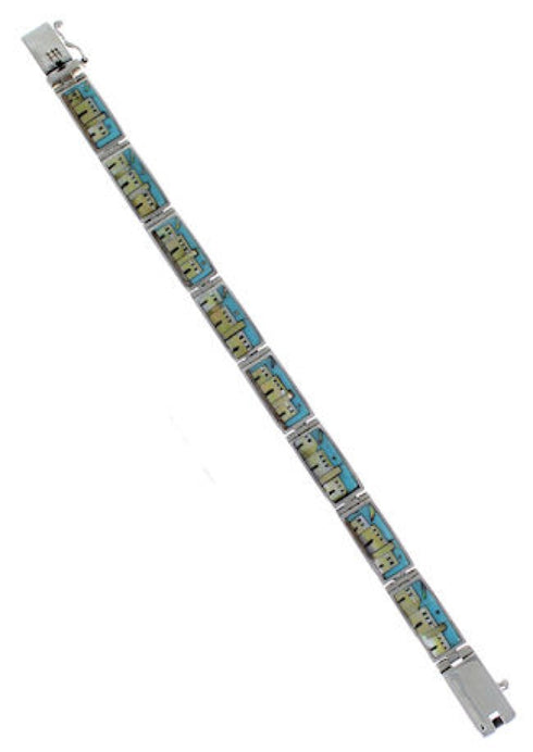 Multicolor Silver Native American Village Design Link Bracelet GS62410