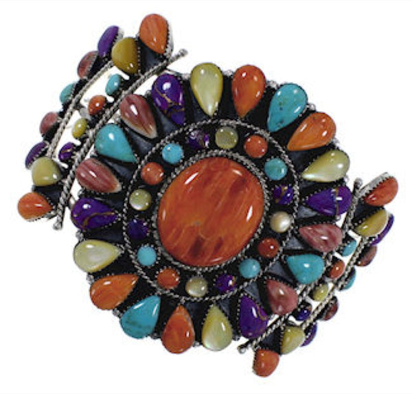 Multicolor And Sterling Silver Southwest Cuff Bracelet IS60959