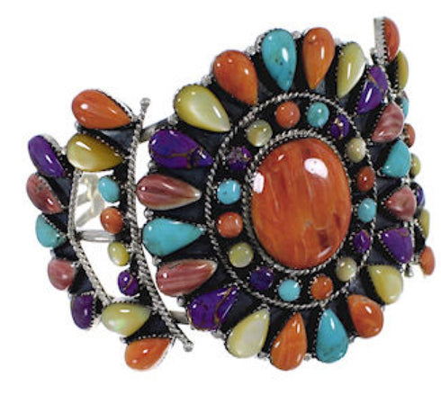 Multicolor And Sterling Silver Southwest Cuff Bracelet IS60959