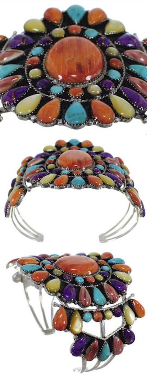 Multicolor And Sterling Silver Southwest Cuff Bracelet IS60959