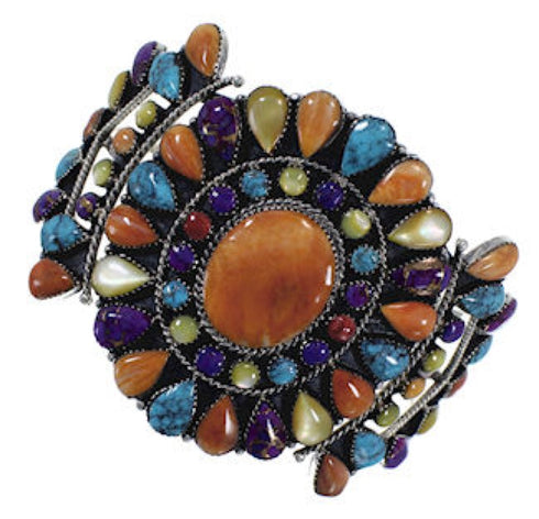 Southwest Multicolor And Sterling Silver Cuff Bracelet IS60972