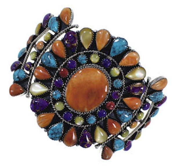 Southwest Multicolor And Sterling Silver Cuff Bracelet IS60972