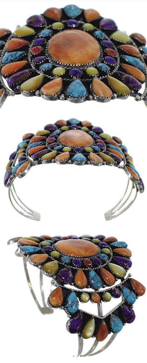 Southwest Multicolor And Sterling Silver Cuff Bracelet IS60972