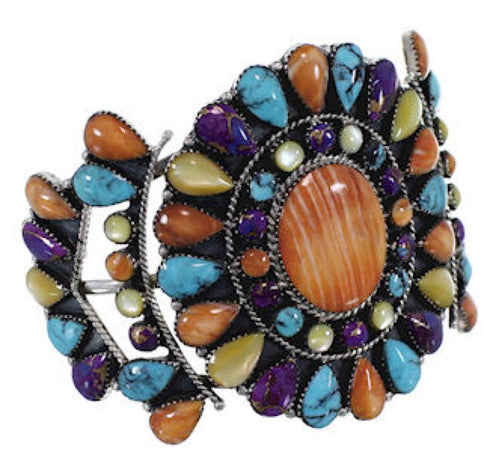 Southwest Sterling Silver And Multicolor Cuff Bracelet IS60990