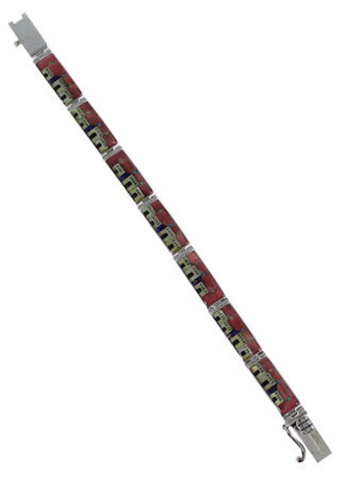 Silver Multicolor Native American Village Design Link Bracelet GS62427