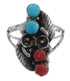 Southwest Silver Turquoise Coral Ring Size 6-3/4 GS58206