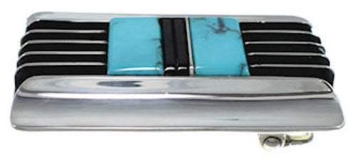 Genuine Sterling Silver Turquoise And Jet Inlay Belt Buckle TX28769
