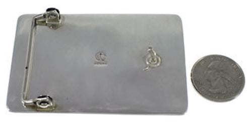 Genuine Sterling Silver Turquoise And Jet Inlay Belt Buckle TX28769