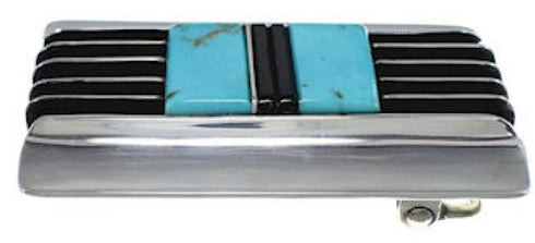 Southwestern Sterling Silver Turquoise Jet Inlay Belt Buckle TX28773