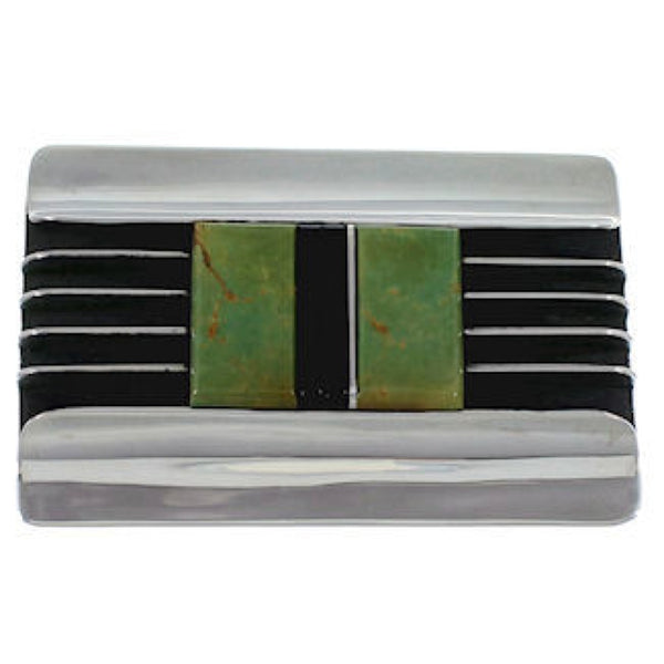 Southwestern Sterling Silver Turquoise Jet Inlay Belt Buckle TX28784