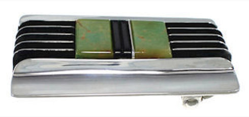 Southwestern Sterling Silver Turquoise Jet Inlay Belt Buckle TX28784