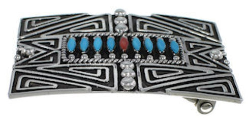 Southwestern Coral And Turquoise Belt Buckle PX29155