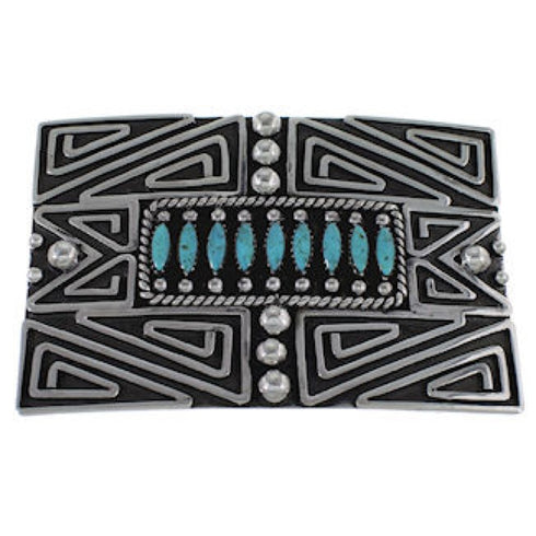 Southwest Authentic Sterling Silver And Turquoise Belt Buckle PX29151