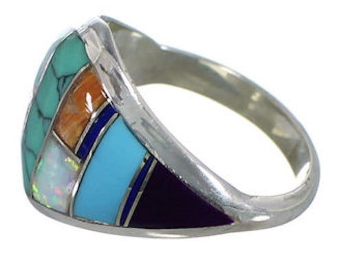 Sterling Silver Multicolor Inlay Southwest Ring Size 5-3/4 UX35908