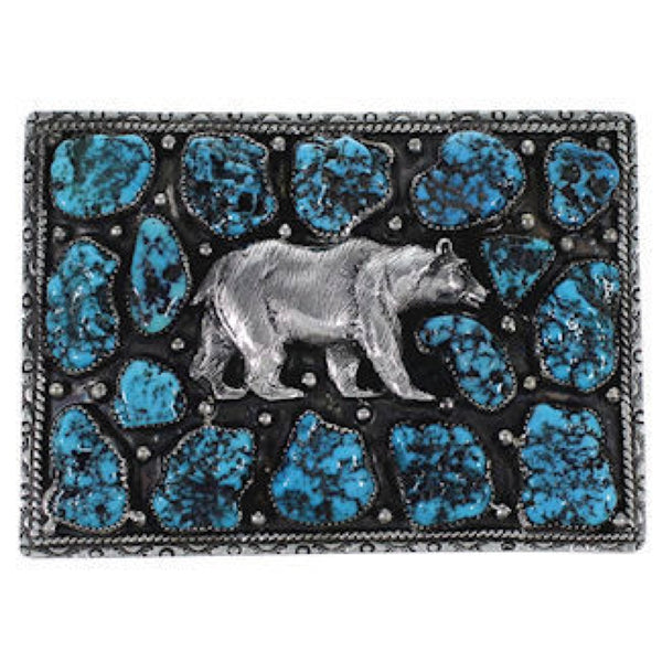 Southwest Turquoise Sterling Silver Bear Belt Buckle PS70775