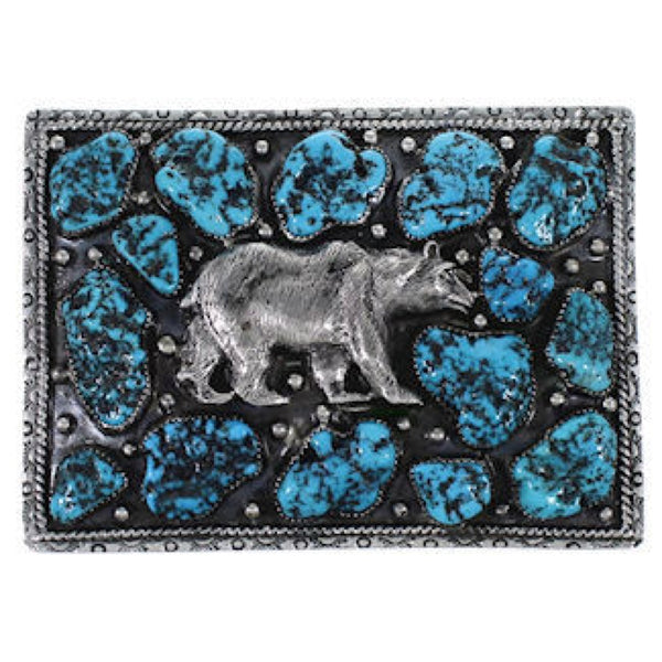 Turquoise Southwest Sterling Silver Bear Belt Buckle PS70776