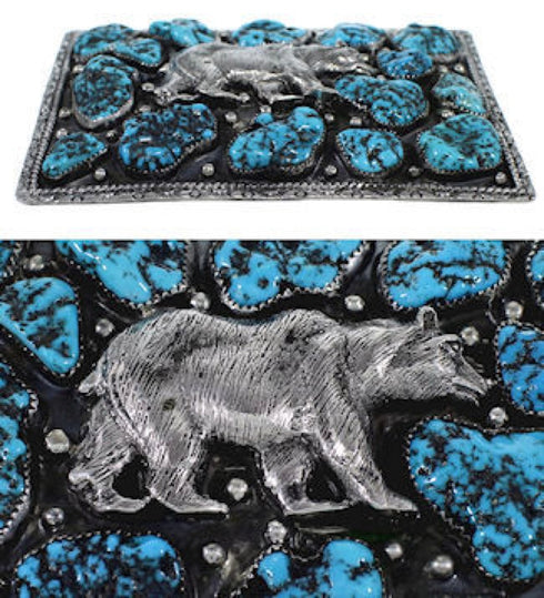 Turquoise Southwest Sterling Silver Bear Belt Buckle PS70776