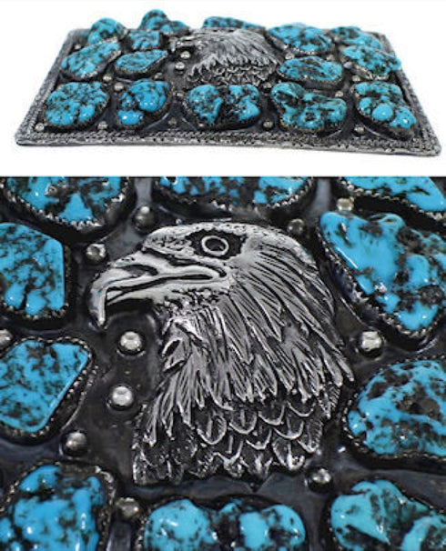 Sterling Silver Eagle Turquoise Southwestern Belt Buckle PS70757