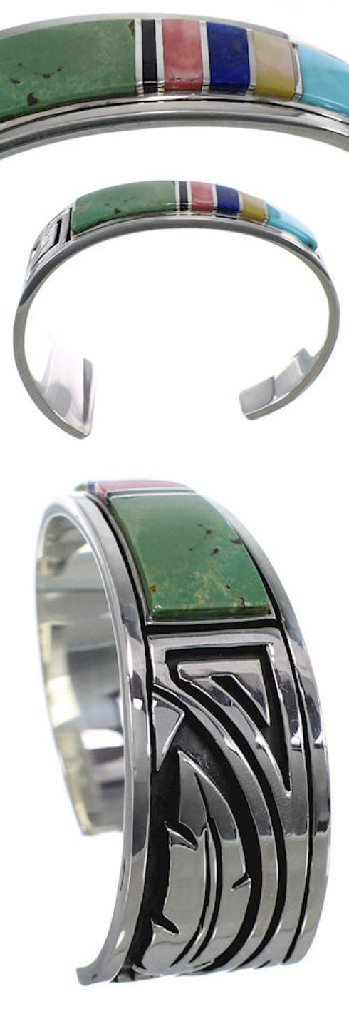 Feather Multicolor Sterling Silver Southwest Cuff Bracelet MX27316