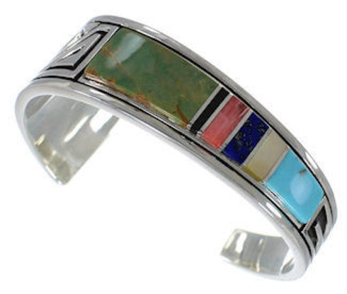 Feather Multicolor Sterling Silver Southwest Cuff Bracelet MX27318