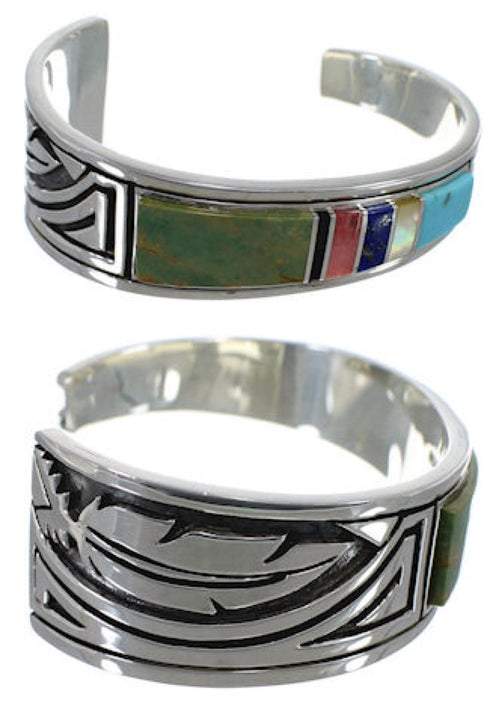 Feather Multicolor Sterling Silver Southwest Cuff Bracelet MX27318