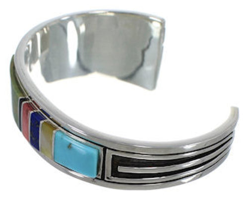 Feather Multicolor Sterling Silver Southwest Cuff Bracelet MX27318