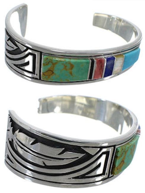 Feather Multicolor Sterling Silver Southwest Cuff Bracelet MX27319