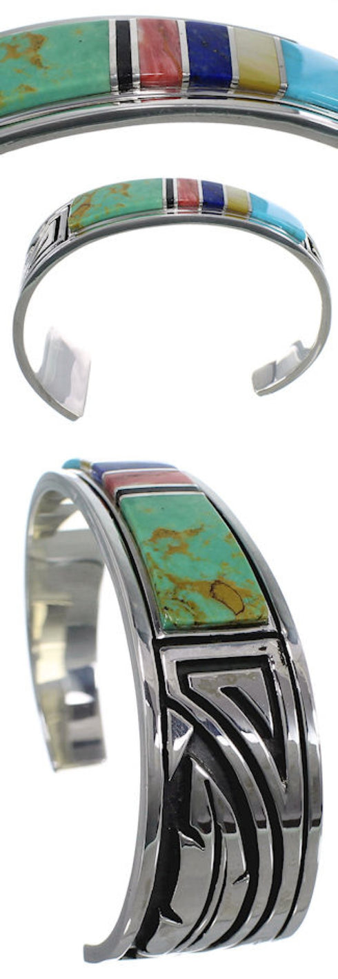 Feather Multicolor Sterling Silver Southwest Cuff Bracelet MX27319