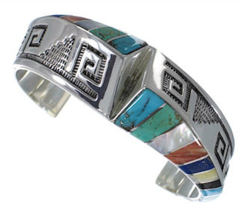 Sterling Silver Multicolor Water Wave Southwest Cuff Bracelet BW75397