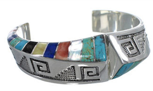 Sterling Silver Multicolor Water Wave Southwest Cuff Bracelet BW75397