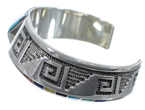 Sterling Silver Multicolor Water Wave Southwest Cuff Bracelet BW75397