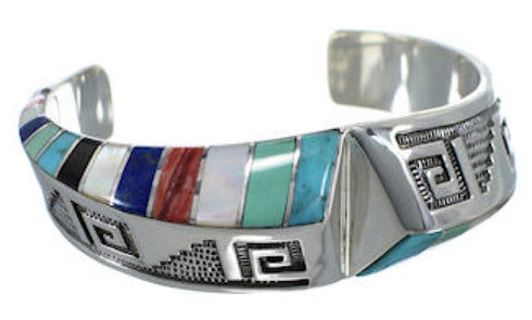 Sterling Silver Southwestern Multicolor Inlay Cuff Bracelet PX27763