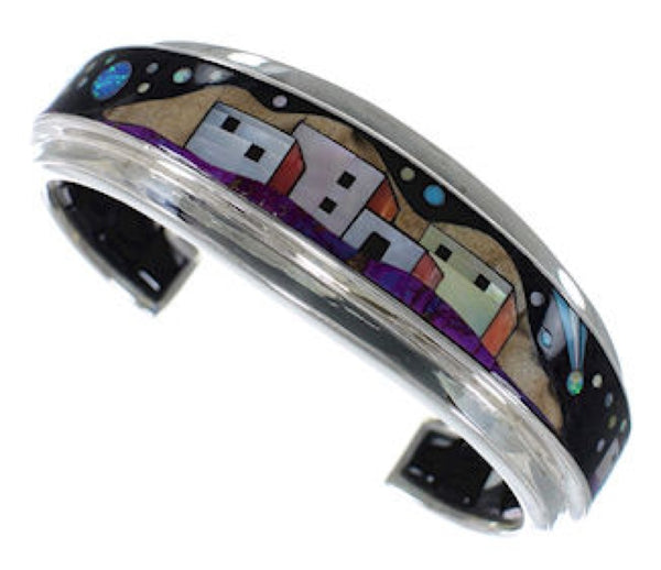 Multicolor Native American Village Design Silver Bracelet IS63264