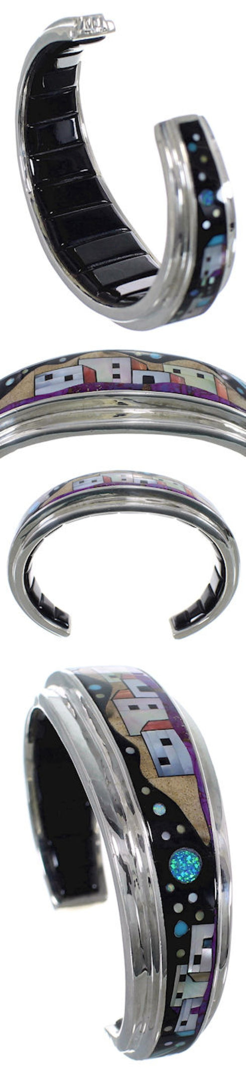 Multicolor Native American Village Design Silver Bracelet IS63264