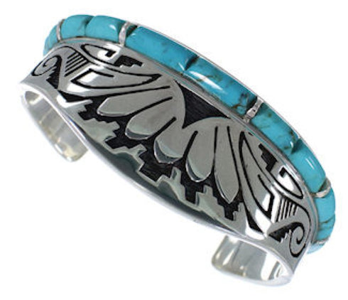 Southwest Turquoise Inlay Water Wave Silver Cuff Bracelet MX27276