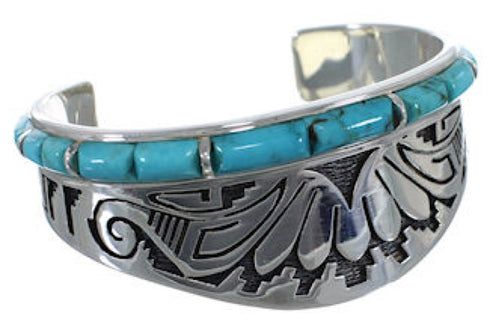 Southwest Turquoise Inlay Water Wave Silver Cuff Bracelet MX27276