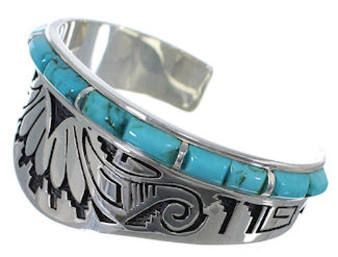 Southwest Turquoise Inlay Water Wave Silver Cuff Bracelet MX27276