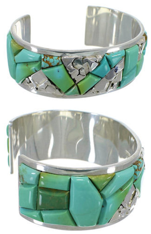 Southwest Sterling Silver Turquoise Inlay Bracelet CW64853