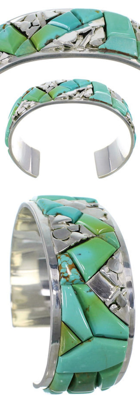 Southwest Sterling Silver Turquoise Inlay Bracelet CW64853