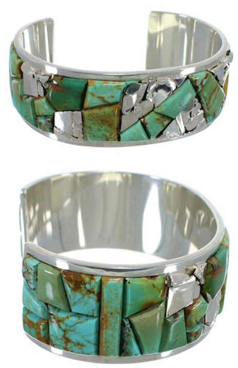Genuine Sterling Silver Turquoise Inlay Cuff Bracelet CW64884