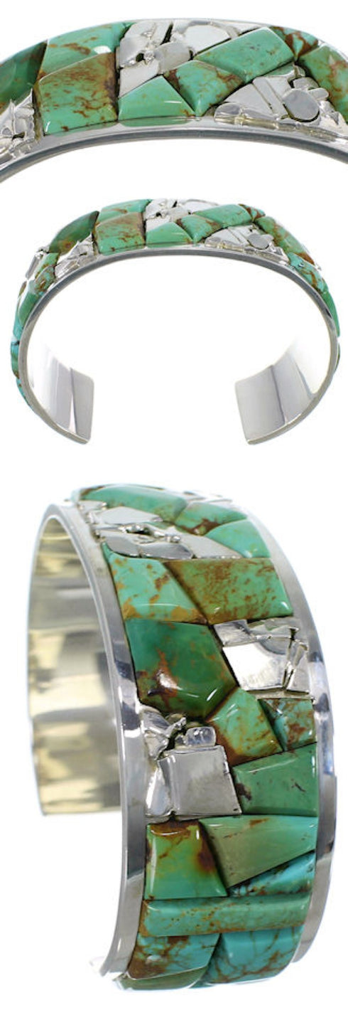 Genuine Sterling Silver Turquoise Inlay Cuff Bracelet CW64884