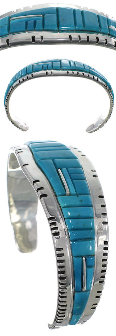 Sterling Silver Southwest Turquoise Inlay Cuff Bracelet EX27401