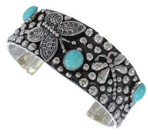 Southwest Turquoise Butterfly Dragonfly Silver Cuff Bracelet EX29357