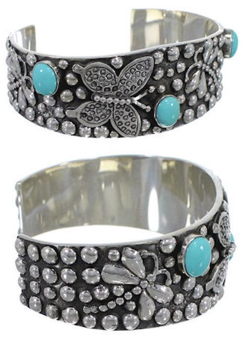 Southwest Turquoise Butterfly Dragonfly Silver Cuff Bracelet EX29357