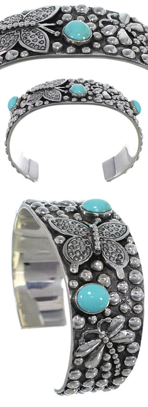 Southwest Turquoise Butterfly Dragonfly Silver Cuff Bracelet EX29357