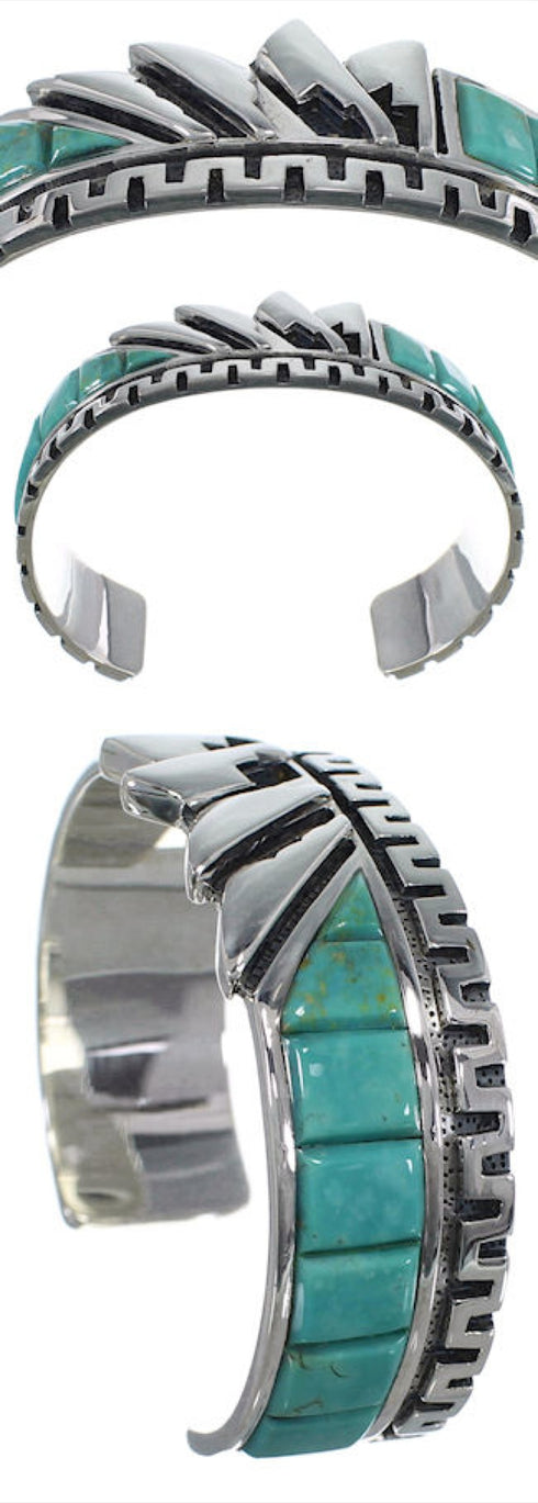 Southwest Turquoise Silver Inlay Cuff Bracelet BW66373