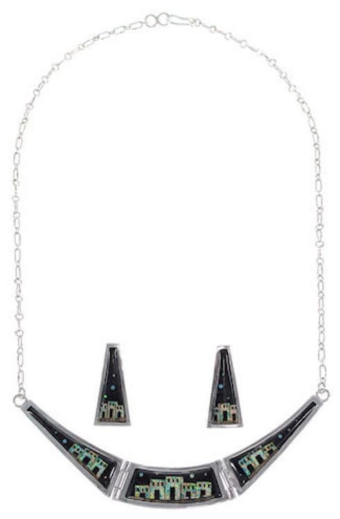 Silver Native American Village Design Multicolor Necklace Set GS62287